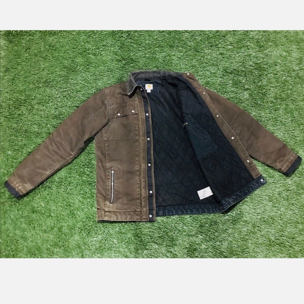 RARE Carhartt Vintage Leather Patch Jacket - Brown Men's S - Picture 3 of 10